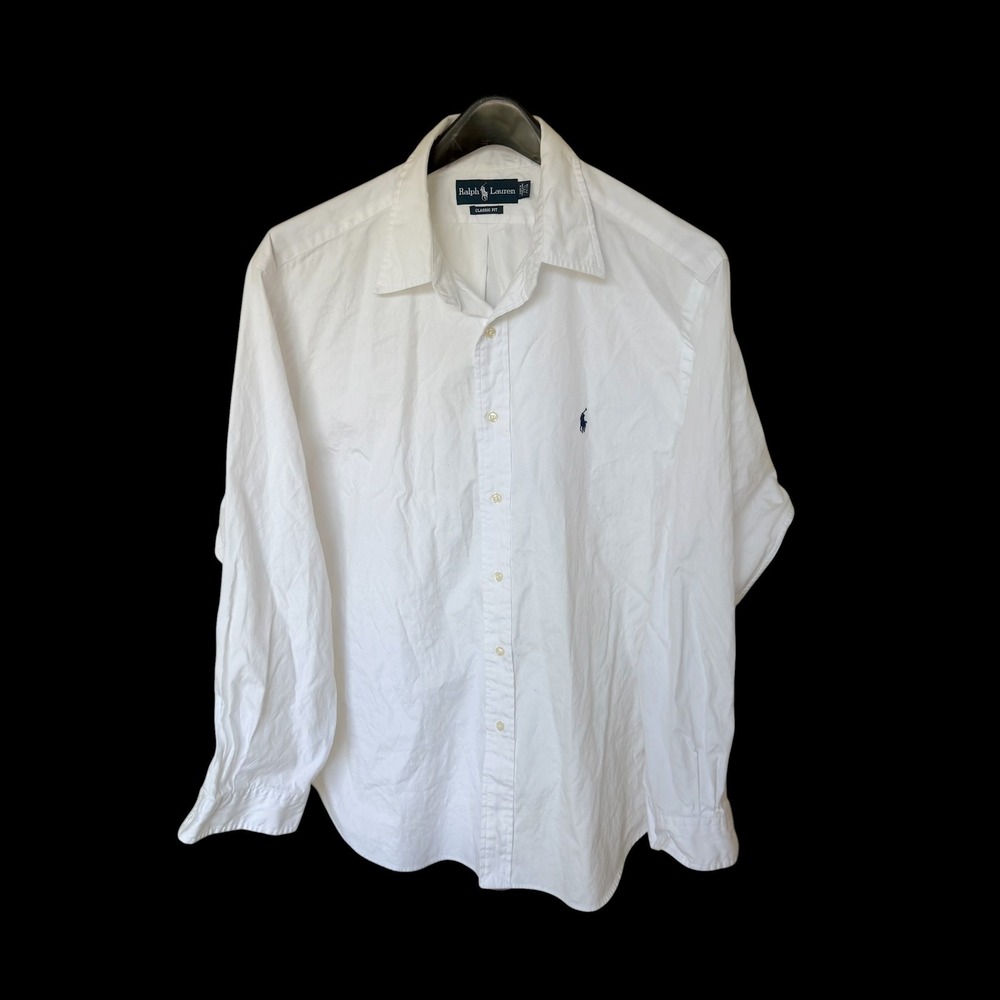90's Ralph Lauren Classic Fit White Button Down Shirt 17.5 34/35 Long Sleeve
